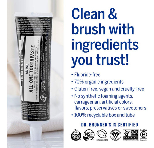 Pasta De Dientes Dr. Bronner's All-one Anise 150 Ml 70% Orgá