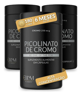 Kit 3 Picolinato Cromo 250mcg Puro 60 Cápsulas Dose Maxima 2 meses Alta Concentração Sem Sabor Ellym Nutrition