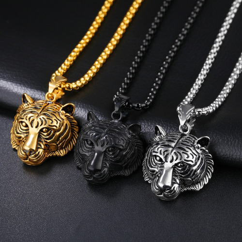 Collar Dije Cabeza De Tigre Acero Inoxidable Moda