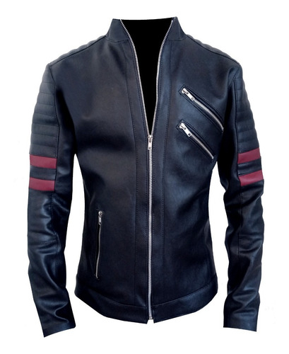 Imagen 4 de 6 de Campera Kill Line Cuero Eco Hombre / Líneas Rojas