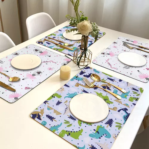 Erosebridal Jogo americano de dinossauro infantil, tapetes de dinossauro  para meninos 30,5 x 45,72 cm, conjunto de 4, conjunto de tapetes de mesa de dinossauros  antigos limpáveis, tapetes de refeição de animais