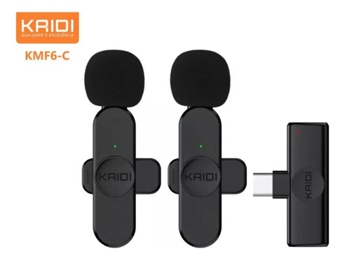 Microfone De Lapela Duplo Sem Fio Kaidi Kmf6-c Usb Tipo-c