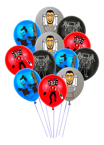 Pack 12 Globos Látex Diseño Cumpleaños Skibidi Toilet