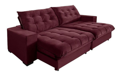 Sofá Retrátil e Reclinável 6 Lugares 3.10m Suede Vinho Super Pillow Top Califórnia com Molas Ensacadas Sofá Casa