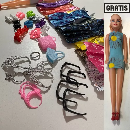 Kit 32 Peças com Roupas e Acessórios para Bonecas Barbie em