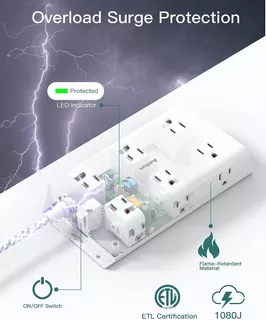 Surge Protector Power Strip - 3 Side 12 Widely Outlets And 4