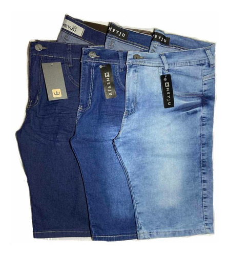 Imagem 5 de 6 de Kit 3 Bermudas Jeans Masculina Lycra Elastano