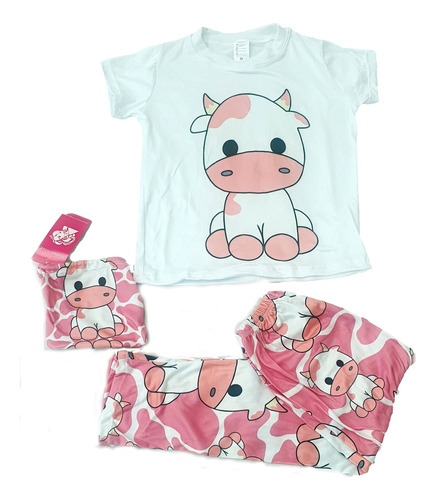 Pijama  Vaquita Rosa  Pantalon Con Blusa Para Niña Y Dama