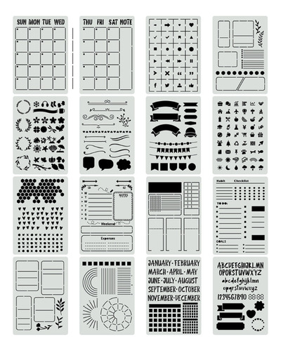 Plantillas De Plástico Para Diario, 16 Unidades, Para Cuader