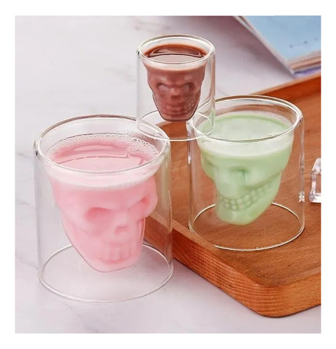 Juego 6 Copas De Cristal Tipo Calavera Doble Fondo 250 Ml Cristal