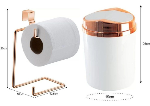 Porta Papel Higiênico Duplo Lixeira Basculante Rosé Gold