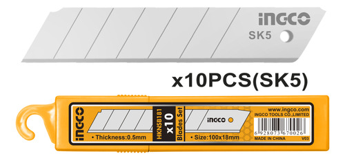 Repuesto 10 Hojas Trincheta Ingco 18mm X 100mm Hknsb181