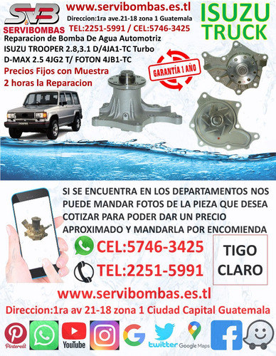 Bombas De Agua Automotrices Isuzu Npr 4bd1,4bd2 3.9 Turbo