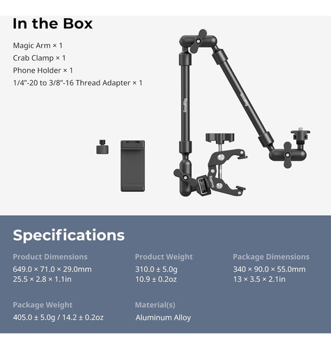 Smallrig 22 Magic Arm W Clamp, Overhead Phone Mount, Fle...