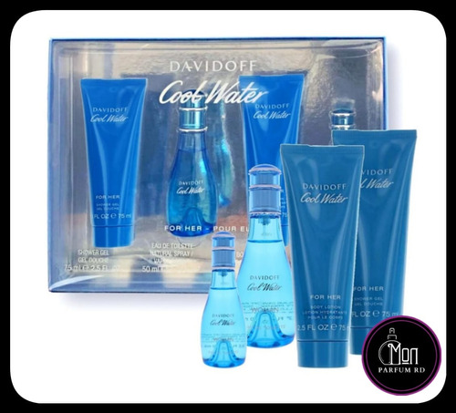 Perfume Cool Water Damas By Davidoff. Estuche 4 Piezas