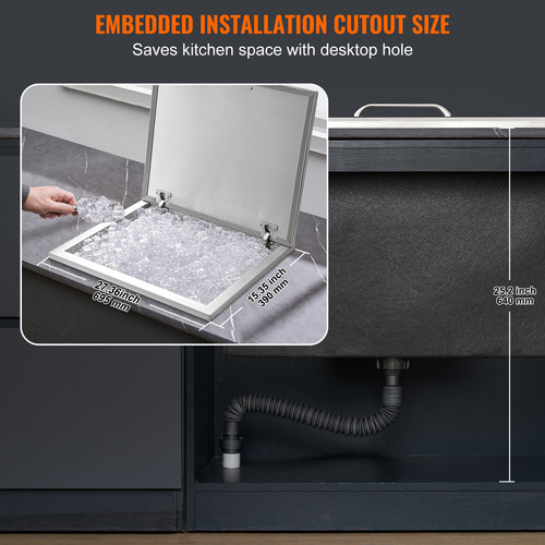 Vevor Caja De Hielo Empotrable 28 X16 X17 Aislada Color Plateado Plateado