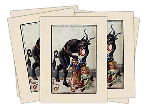 Paquete De Cuatro Tarjetas De Vacaciones Krampus Sobres