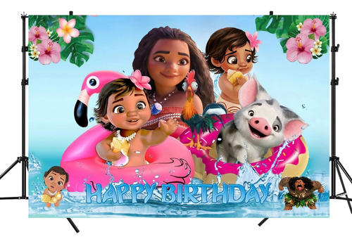 Fondo Para Fiesta De Cumpleaños De Moana 1.5 X 0.9 Metros Diseño Impreso Color