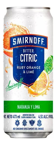 Vodka Smirnoff Ruby Orange & Lime Bitter Citric - Pack X6