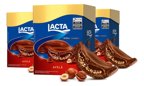 Kit 3 Ovos Lacta Tripla Camada Avelã Com Recheio 320g Cada