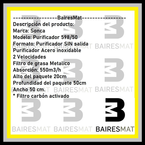 Imagen 3 de 6 de Purificador De Aire Cocina Tipo Spar Acero 50 Cm Con Salida