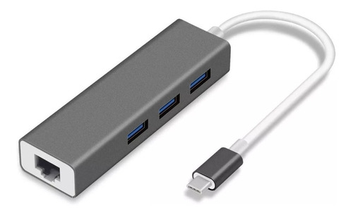 Cabo Adaptador Hub Usb Tipo C 3.1 Para 3 Usb 3.0 + Rj45