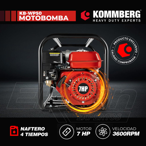Motobomba Kommberg Kb-wp50 7hp Riego Drenaje 50mm Naftero 4 Tiempos 3600 Rpm