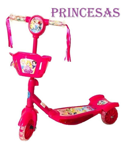 Patinete Infantil Princesas Disney Com Cesta E Luzes 3 Rodas