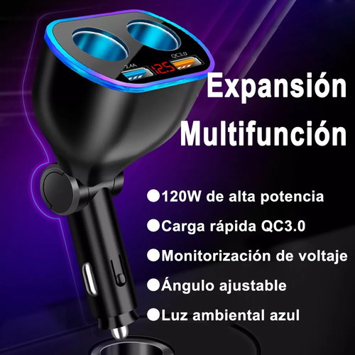 Cargador Doble Usb De 2 Vías Para Encendedor De Coche Negro