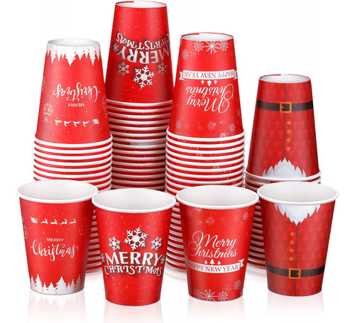 100 Paquetes De Vasos De Papel Navideños De 12 Oz Vasos Dese