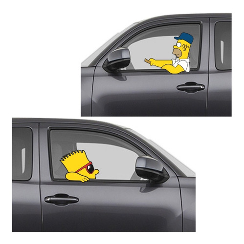 Sticker Homero Manejando Y Bart Copiloto Calcas Impresas 