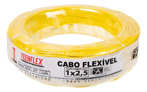 Fio Eletrico Cabo Flexivel 2,5mm Rolo 50 Metros Cor Amarelo.