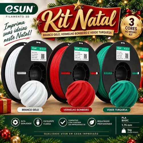 Kit Natal Com 3 Filamentos Esun Pla Basic 175mm