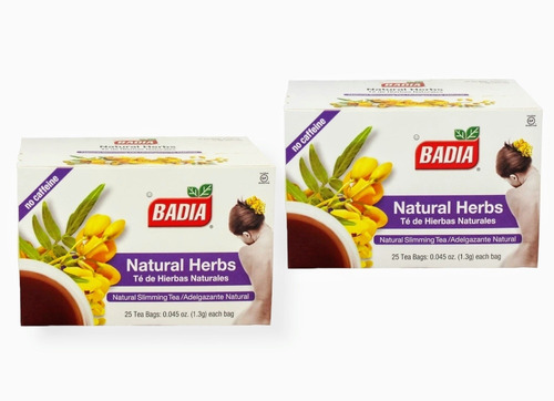 2 Cajas De Té De Hierbas Naturales Badia 25 Sobres Por Caja.