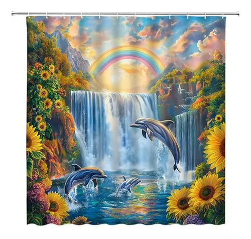 Cortina De Ducha Delfín Tropical 70 X70 Con Ganchos Decorat