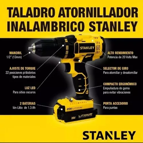 TALADRO STANLEY 20V MAX SCD20C2 INALAMBRICO