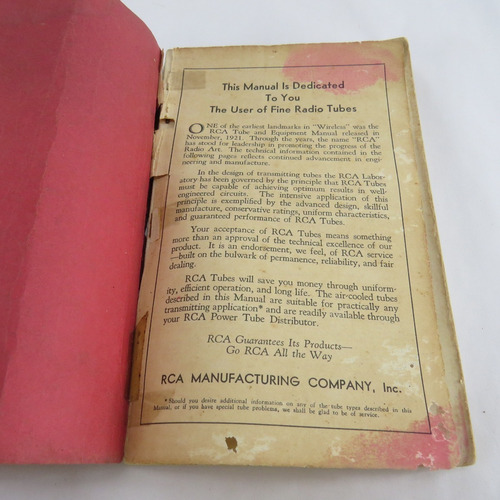 L2521 Rca Air-cooled Transmitting Tubes Technical Manual Tt3 (Usado)