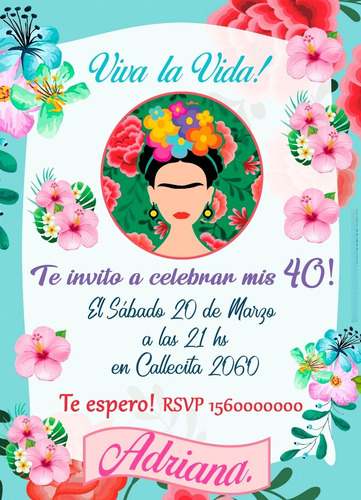 Kit Frida Kahlo Impreso Banderín Cartel Invitaciones Y Más