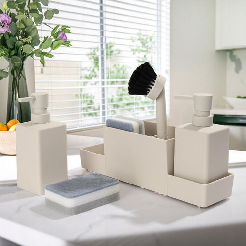 Dispensador De Jabón De Cocina De 4 Piezas Con Beige