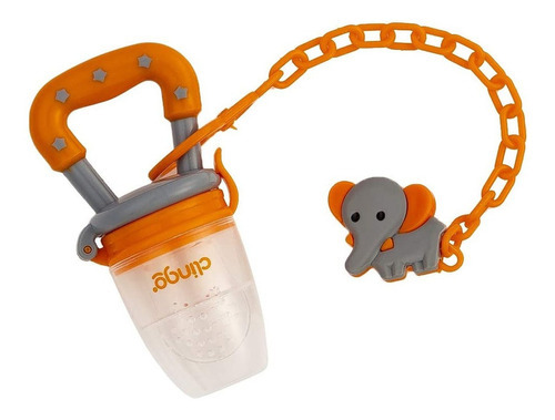 Porta Fruta Chupeta Silicone Com Prendedor Elefante Sem Bpa Cor Laranja
