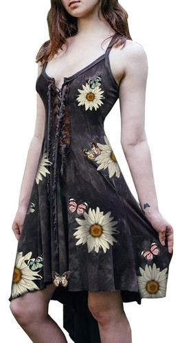 Vestido De Mujer Con Estampado De Mariposas Y Girasol Con Do