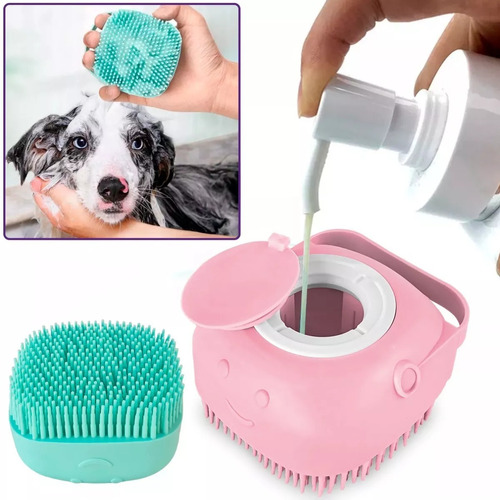 Escova Lava Pelo Pet Banho Cachorro Gato Dispenser Shampoo