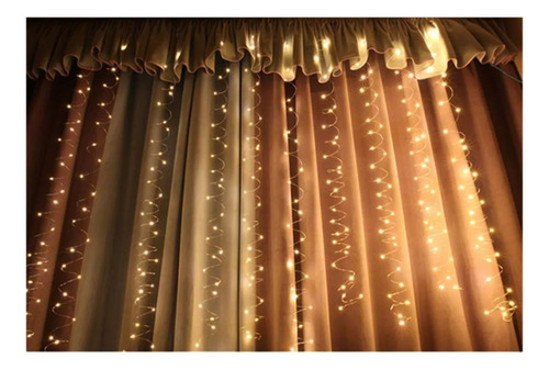 Cortina Fio De Fada Led Pisca 3x3m M/f Casamento Luzes Warm 127/220V