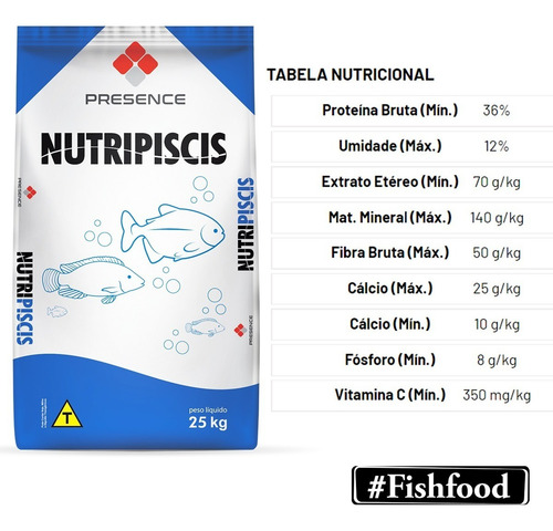 Imagem 2 de 6 de Ração Tr36% - 3 A 4mm Peixe Tilápia Nutripiscis Presence 1kg
