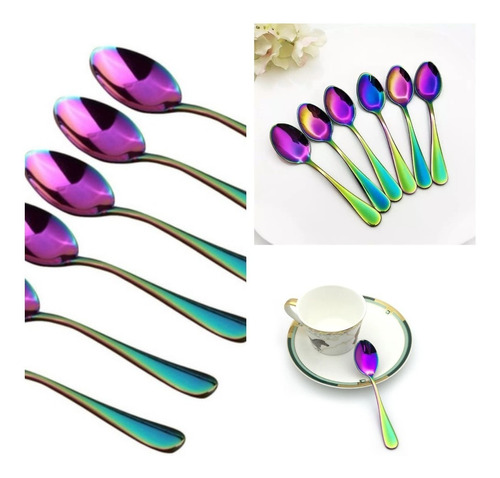 Set 6 Cucharas De Té Color Tornasol, Firmes De Buena Calidad