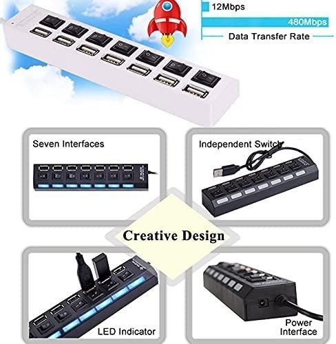Hub Usb 2.0 De 7 Puertos Con Switchs Para Pc Laptop Windows