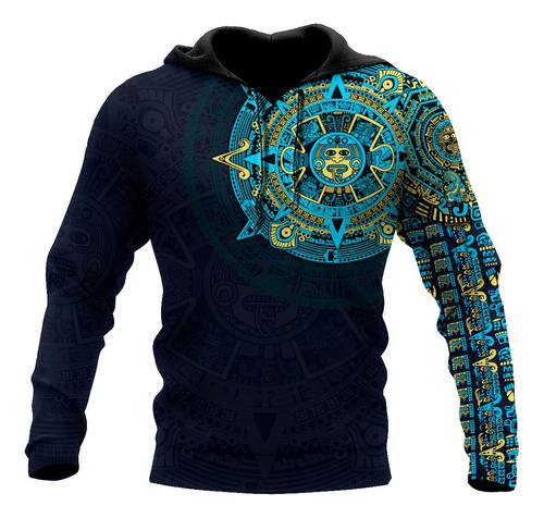 Sudadera Con Capucha Azul Marino T78 Aztec Mexico Tattoo Pat