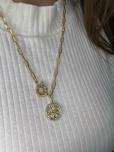 Colar Pingente Arvore Da Vida Com Micro Zircônia Cor Dourado
