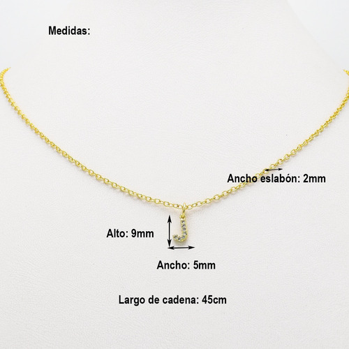 Collar De Chapa De Oro 18k Con Dije De Letra Inicial J 45cm Dorado