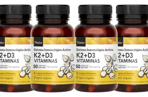 Kit X4 Vitamina K2 + D3 Natier X50 Capsulas Salud Suplemento